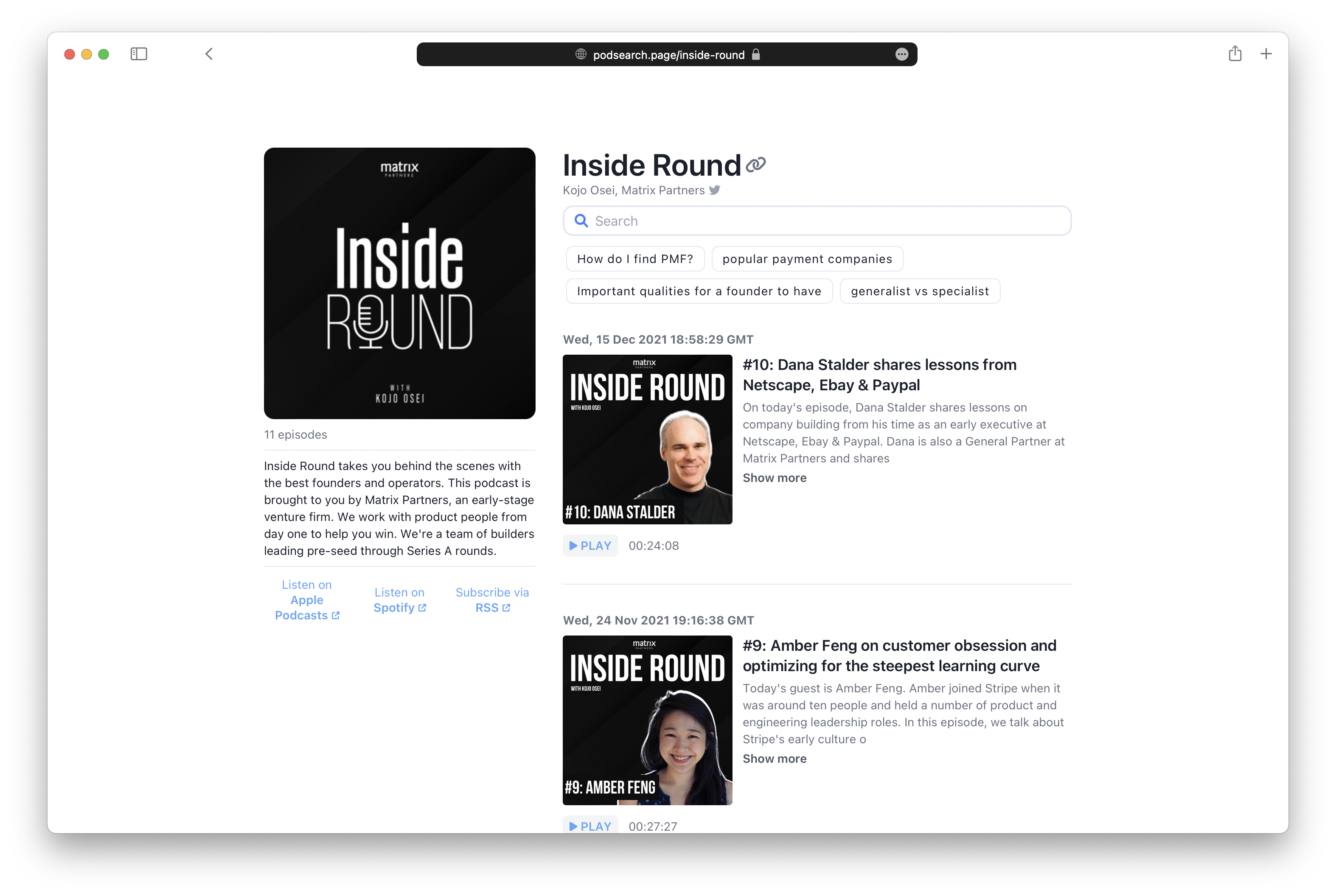 Inside Round Podcast Search