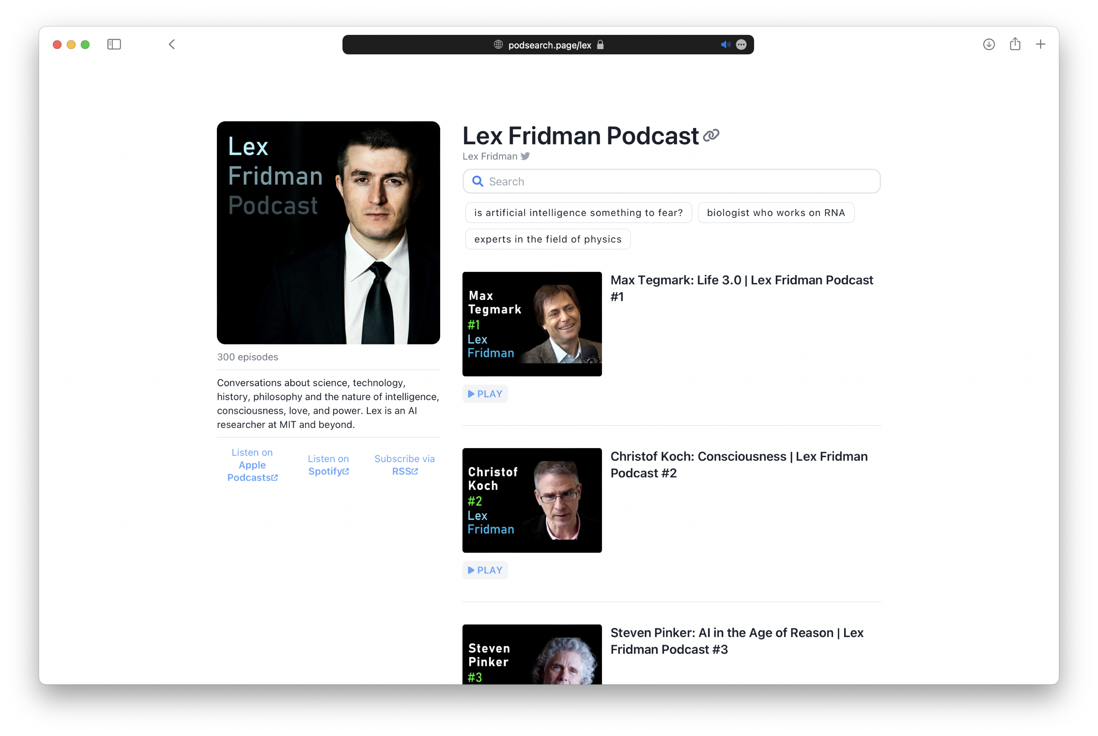 Lex Podcast Search